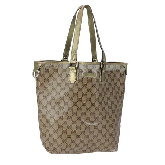 GUCCI GG Crystal Tote Bag Coated Canvas Beige Gold - Picture 1 of 12